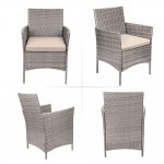 Lacoo 3 Pieces Outdoor Patio Furniture Gray PE Rattan Wicker Table and Chairs Set Bar Set with Cushioned Tempered Glass (Grey / Beige)