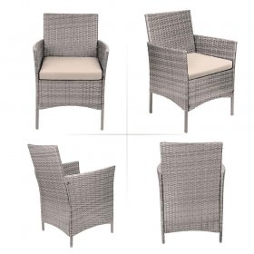 Lacoo 3 Pieces Outdoor Patio Furniture Gray PE Rattan Wicker Table and Chairs Set Bar Set with Cushioned Tempered Glass (Grey / Beige)