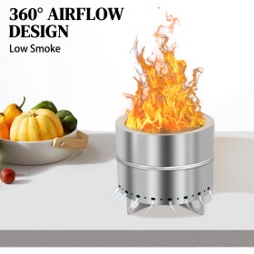 19 Inch Smokeless Fire Pit, 304 Stainless Steel Fire Pit with Carry Bag, Portable Smokeless Fire Pit with Removable Ash Pan, Wood Burning Fire Pits for Camping Backyard Patio Garden Picnic
