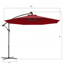 Costway 10' Hanging Offset Solar LED Patio Umbrella W/Base, Multiple Colors
