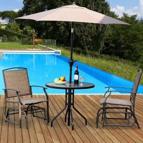Costway 3PCS Patio Bistro Furniture Set Rocking Glider Chair Glass Table
