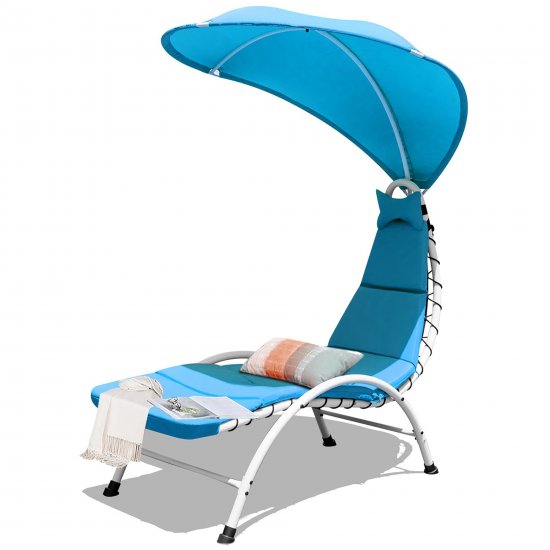 Costway Hanging Chaise Lounge Chair Swing Cushion w/Canopy Turquoise