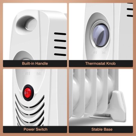 Costway 700 W Portable Mini Electric Oil Filled Radiator Heater 7-Fin Thermostat Home