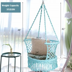 Costway Hanging Hammock Chair Cotton Rope Macrame Swing Indoor Outdoor Turquoise