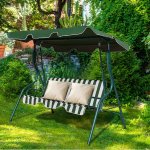 Costway 3 Seats Patio Canopy Steel Frame Swing Glider Hammock Cushioned Backyard Green