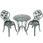 Costway Patio Furniture Cast Aluminum Rose Design Bistro Set Antique Green (Green)