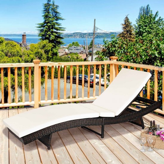 Costway Adjustable Pool Chaise Lounge Chair Outdoor Patio Furniture PE Wicker W/Cushion