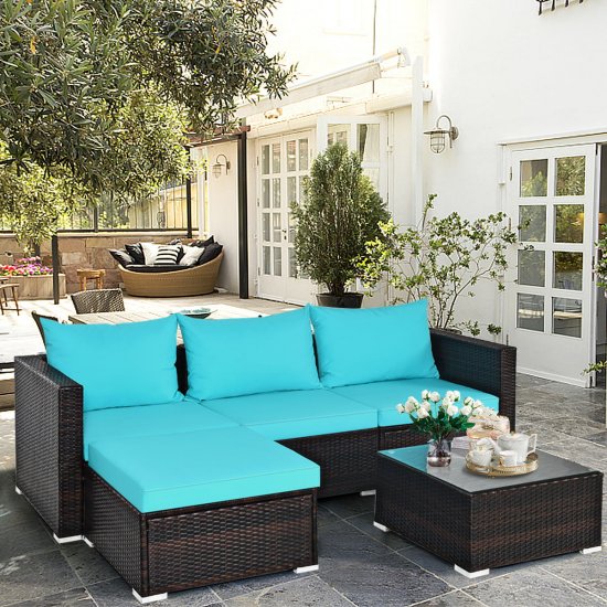 Costway 5PCS Patio Furniture Set Sectional Conversation Sofa Set w/ Coffee Table Blue