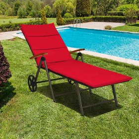 Costway Aluminum Rattan Lounger Recliner 5-Position Adjustable Chair Red