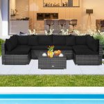 Costway 7PCS Patio Rattan Furniture Set Sectional Sofa Cushioned Garden Black