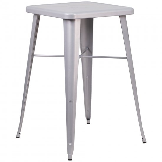 Flash Furniture Commercial Grade 23.75\" Square Silver Metal Indoor-Outdoor Bar Height Table