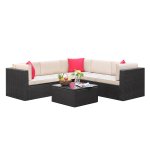 Devoko 6 Pieces Patio Furniture Set Outdoor Sectional Sofa Outdoor Furniture Set Patio Sofa Set Conversation Set with Cushion and Table, Beige