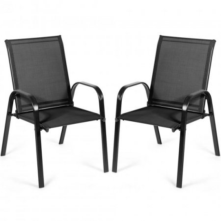 2PCS Patio Chairs Outdoor Dining Chair Durable Garden Deck Yard with Armrest Black