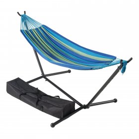 Mainstays Wapella Stripe Hammock and Stand in a Bag, Hammock Size:98.43 x 59.06" (L x W),Load Capacity 250 Lbs