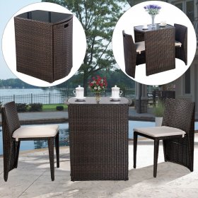 Costway 3 PCS Cushioned Outdoor Wicker Patio Set Garden Lawn Sofa Furniture Seat Brown No Assembly