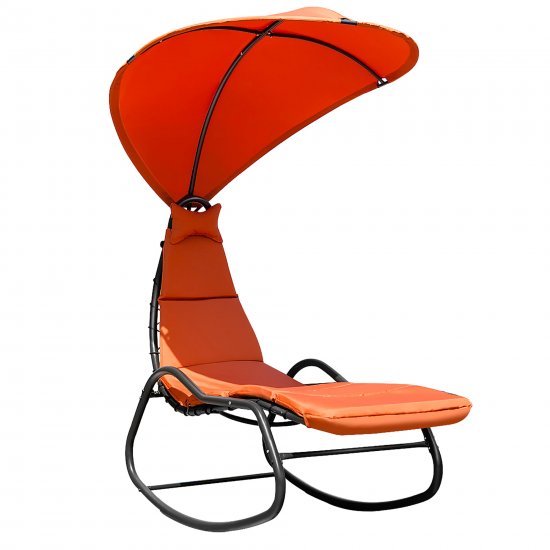 Costway Hanging Chaise Lounge Swing Hammock Canopy Thick Cushion Orange