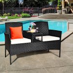 Costway Patio Rattan Conversation Set Seat Sofa Cushioned Loveseat Glass Table Chairs