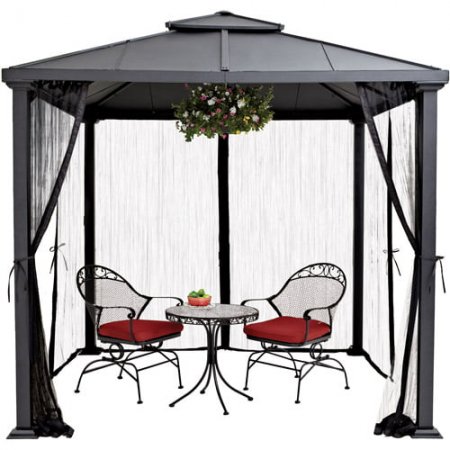 Better Homes & Gardens Sullivan Ridge 8' x 8' Steel Hard Top Gazebo with Netting, Black