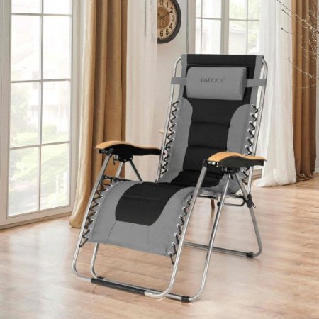 Costway Padded Zero Gravity Lounge Chair Oversize Folding Adjustable Grey