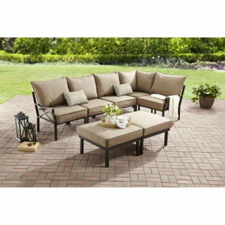 Mainstays Sandhill 7-Piece Outdoor Patio Sofa Sectional Set, Beige, Metal