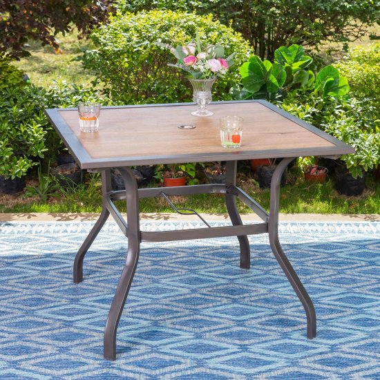 Sophia & William 37\" x 37\" Outdoor Dining Square Table Brown Steel Frame for 4 Chairs
