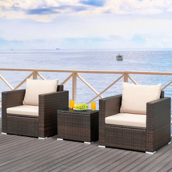 Costway 3PCS Patio Rattan Furniture Set Conversation Wicker Sofa Set w/Cushion Garden