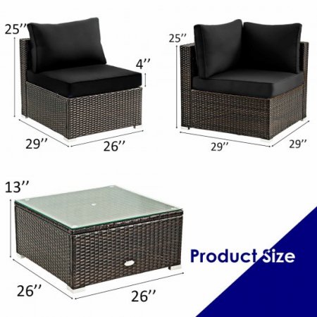 Costway 5PCS Patio Rattan Furniture Set Cushioned Sofa Chair Coffee Table Black