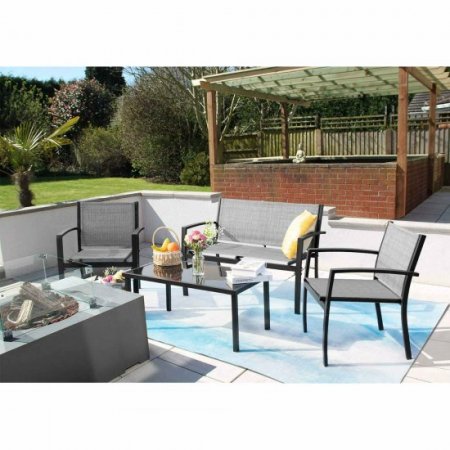 Devoko 4 Pieces Patio Furniture Outdoor furniture Outdoor Patio Furniture Set Textilene Bistro Set Modern Conversation Set Black Bistro Set with Loveseat Tea Table, Gray