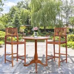 Costway Set of 2 Bar Stools 29inch Acacia Wood Pub Chairs Outdoor w/ Armrests