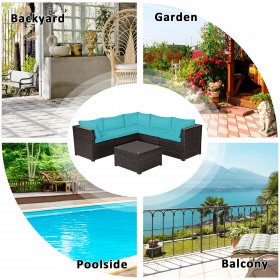 Costway 6PCS Patio Rattan Furniture Set Sectional Cushioned Sofa Deck Turquoise