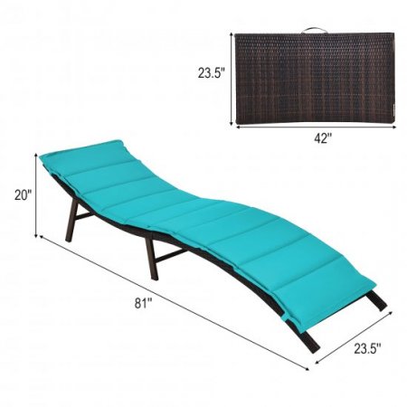 Costway 2PCS Patio Rattan Folding Lounge Chair Chaise Double Sided Cushion Turquoise