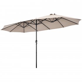 Costway 15FT Patio Double-Sided Umbrella Crank Outdoor Garden Market Sun Shade Beige