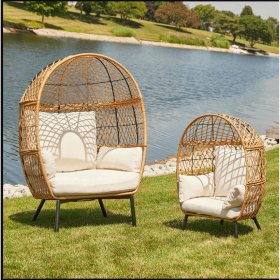 Better Homes & Gardens Kid's Ventura Outdoor Wicker Stationary Egg Chair with Cream Cushions