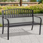 Costway 50 Patio Garden Bench Park Yard Outdoor Furniture Steel Slats Porch Chair Seat