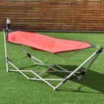 Costway Red Portable Folding Hammock Lounge Camping Bed Steel Frame Stand W/Carry Bag