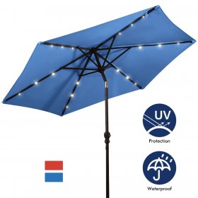 Costway 9FT Patio Solar Umbrella LED Steel Tilt With Crank Blue