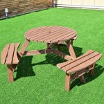 Costway Patio 6 Person Outdoor Wood Picnic Table Beer Bench Set Pub Dining Seat Garden