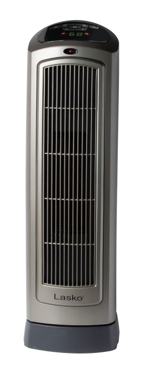 Lasko 22" 1500W Oscillating 2- Speed Ceramic Tower Space Heater with Remote, Gray, 5538