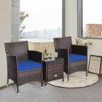 Costway Outdoor 3 PCS Rattan Wicker Furniture Sets Chairs Coffee Table Garden Navy