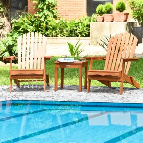 Costway 3PCS Patio Wooden Adirondack Chair Table Set Folding Seat Furniture Garden