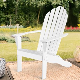 Costway Outdoor Adirondack Chair Solid Wood Durable Patio Garden Furniture White
