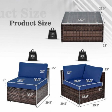 Costway 6PCS Patio Rattan Furniture Set Cushioned Sofa Coffee Table Navy