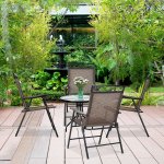 Costway Set of 4 Patio Folding Chairs Sling Portable Dining Chair Set w/ Armrest