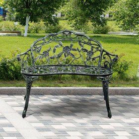 Costway Patio Garden Bench Chair Style Porch Cast Aluminum Outdoor Rose Antique Green