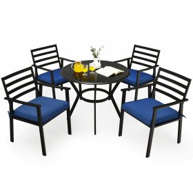 Costway 5PCS Outdoor Patio Dining Chair Table Set Cushioned Sofa Glass Garden