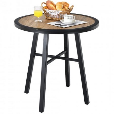 Costway 29 Patio Round Bistro Metal Table Wood-Like Top Garden Deck Backyard