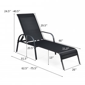Costway Set of 2 Patio Lounge Chairs Sling Chaise Lounge Recliner Adjustable