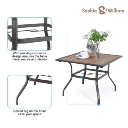 Sophia & William 37" Outdoor Square Dining Table with Steel Frame for 4 Chairs