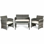 Costway 4PCS Rattan Patio Furniture Set Garden Lawn Sofa Cushioned Seat Mix Gray Wicker