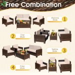 Devoko 4 Pieces Patio Conversation Set PE Rattan Wicker Furniture Sofa Set Outdoor Indoor Furniture Set, Beige